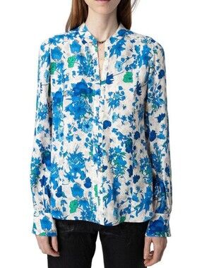 NWT ZADIG & VOLTAIRE Twina Crêpe Garden Flowers Shirt Blouse Top Sz Medium